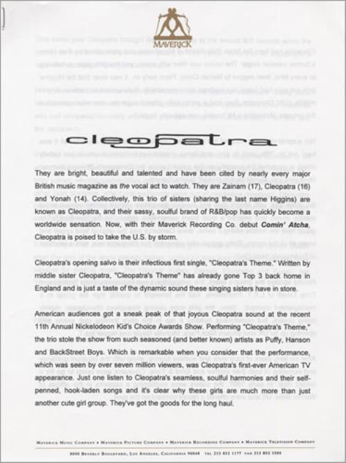 Cleopatra Comin' Atcha media press pack US CEOPPCO137772