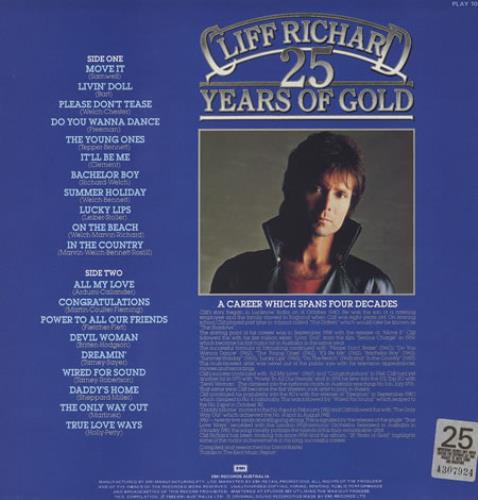 Cliff Richard 25 Years Of Gold vinyl LP album (LP record) Australian RICLPYE235853