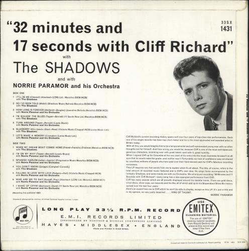 Cliff Richard 32 Minutes And 17 Seconds With Cliff Richard - EX vinyl LP album (LP record) UK RICLPMI721640