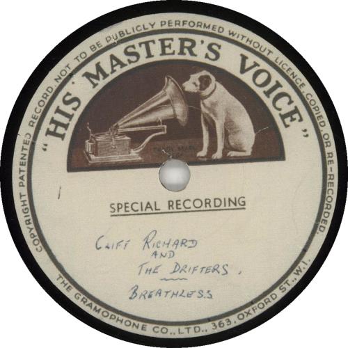 Cliff Richard Breathless 10" vinyl single (10 inch record) UK RIC10BR703138