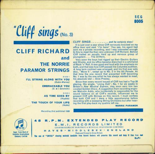 Cliff Richard Cliff Sings No.3 - VG 7" vinyl single (7 inch record / 45) UK RIC07CL771442