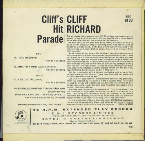 Cliff Richard Cliff's Hit Parade - 2nd 7" vinyl single (7 inch record / 45) UK RIC07CL789672