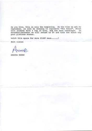 Cliff Richard EMI Promotional Schedule Letter handbill UK RICHBEM298875