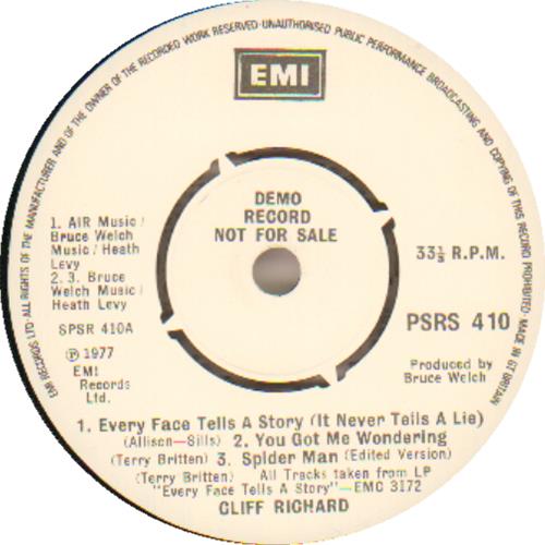 Cliff Richard Every Face Tells A Story Sampler 7" vinyl single (7 inch record / 45) UK RIC07EV99173