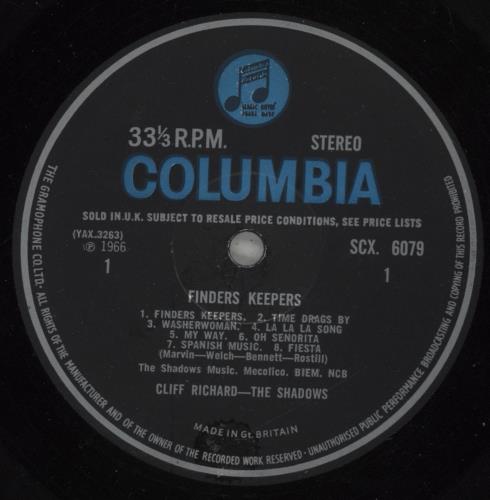 Cliff Richard Finders Keepers + inner - EX vinyl LP album (LP record) UK RICLPFI727386