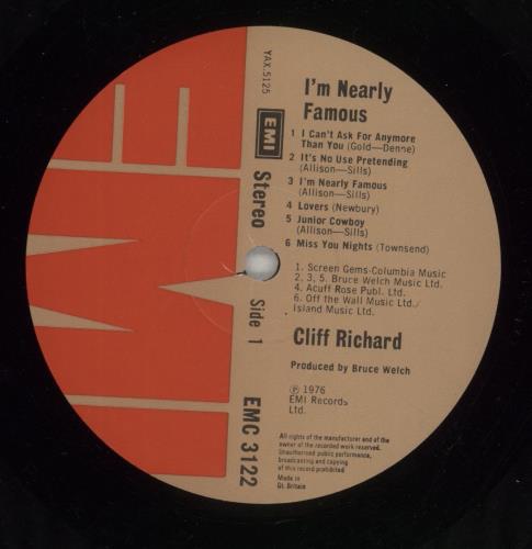 Cliff Richard I'm Nearly Famous + Booklet vinyl LP album (LP record) UK RICLPIM864991