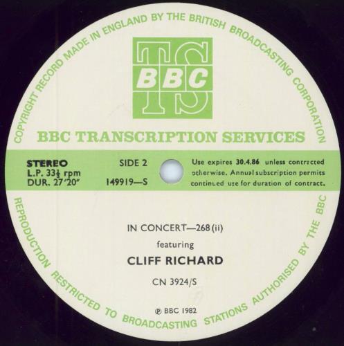 Cliff Richard In Concert 268 vinyl LP album (LP record) UK RICLPIN796649