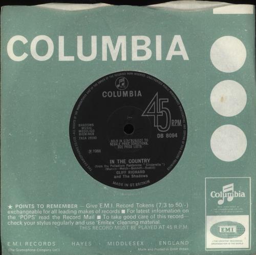 Cliff Richard In The Country - Solid 7" vinyl single (7 inch record / 45) UK RIC07IN558357