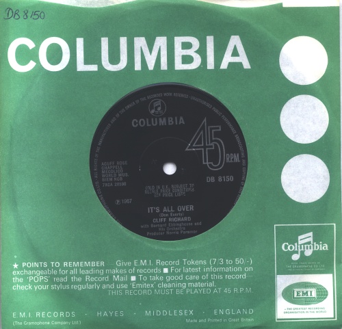Cliff Richard It's All Over 7" vinyl single (7 inch record / 45) UK RIC07IT243680