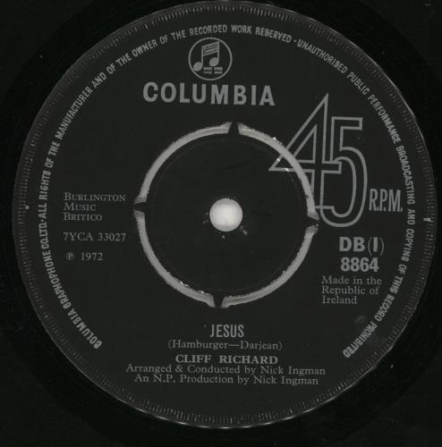 Cliff Richard Jesus 7" vinyl single (7 inch record / 45) Irish RIC07JE714389