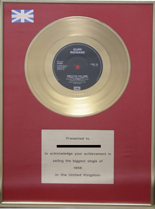 Cliff Richard Mistletoe And Wine in-house award disc UK RICAIMI551987