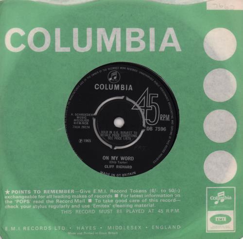 Cliff Richard On My Word 7" vinyl single (7 inch record / 45) UK RIC07ON243668