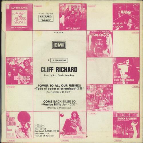 Cliff Richard Power To All Our Friends 7" vinyl single (7 inch record / 45) Spanish RIC07PO789690