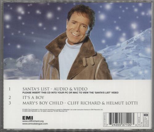 Cliff Richard Santa's List CD single (CD5 / 5") UK RICC5SA547549