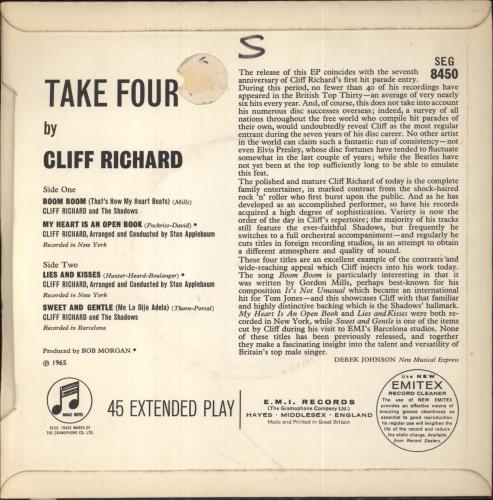Cliff Richard Take Four EP 7" vinyl single (7 inch record / 45) UK RIC07TA222725