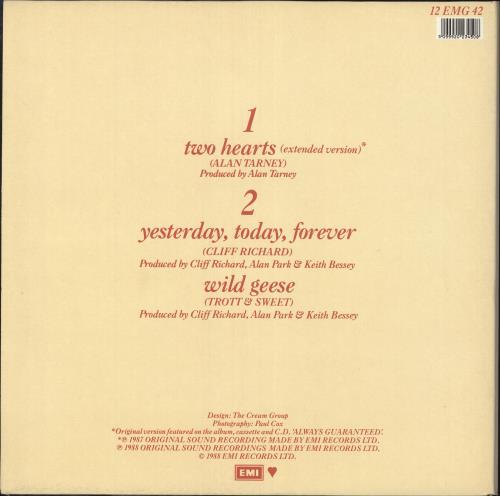 Cliff Richard Two Hearts 12" vinyl single (12 inch record / Maxi-single) UK RIC12TW735192