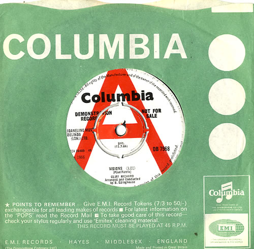 Cliff Richard Visions 7" vinyl single (7 inch record / 45) UK RIC07VI562664
