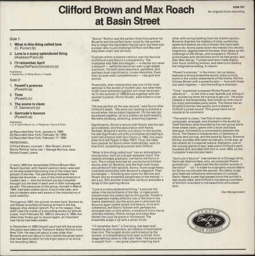 Clifford Brown & Max Roach At Basin Street vinyl LP album (LP record) Dutch B~RLPAT540878