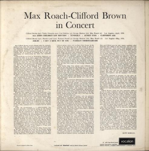 Clifford Brown & Max Roach In Concert vinyl LP album (LP record) UK B~RLPIN667956