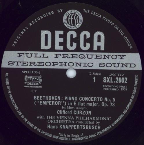 Clifford Curzon Beethoven: Concerto No. 5 in E Flat Major For Piano And Orchestra, Opus 73 ("Emperor") - 2nd - EX vinyl LP album (LP record) UK H9ILPBE772259