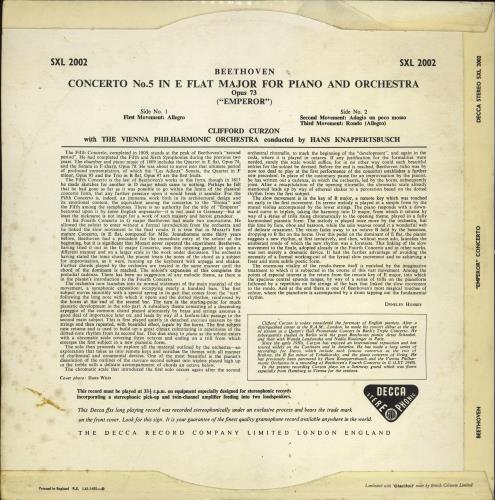 Clifford Curzon Beethoven: Concerto No. 5 in E Flat Major For Piano And Orchestra, Opus 73 ("Emperor") - 2nd - EX vinyl LP album (LP record) UK H9ILPBE772259