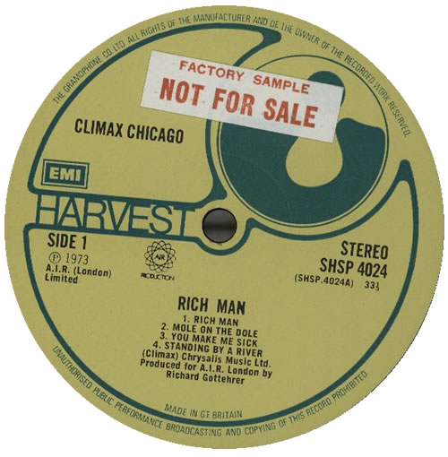 Climax Blues Band Rich Man - Sample vinyl LP album (LP record) UK CMXLPRI301067