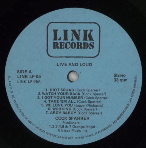 Cock Sparrer Live And Loud!! - VG vinyl LP album (LP record) UK I3CLPLI735574