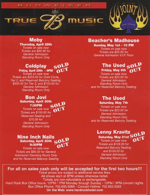 Coldplay Gaming Chip - Hard Rock Hotel $5 memorabilia US DPYMMGA324723