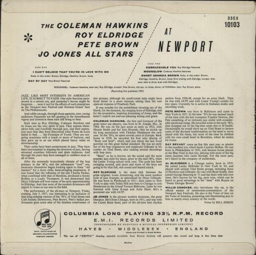 Coleman Hawkins At Newport vinyl LP album (LP record) UK CH3LPAT838509