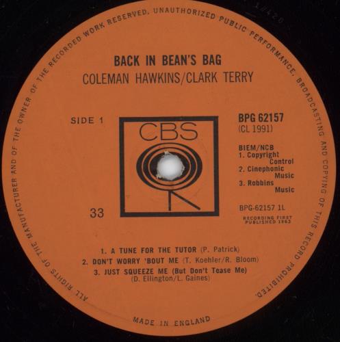 Coleman Hawkins Back In Bean's Bag vinyl LP album (LP record) UK CH3LPBA448109