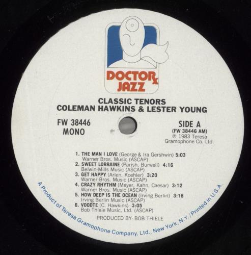 Coleman Hawkins Classic Tenors vinyl LP album (LP record) US CH3LPCL879866