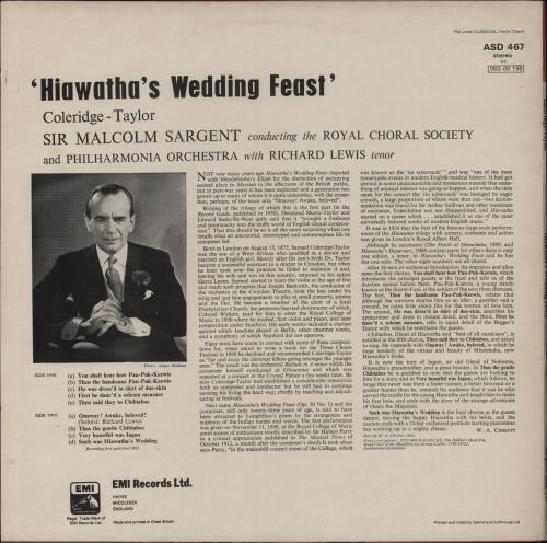 Coleridge-Taylor Hiawatha's Wedding Feast vinyl LP album (LP record) UK CV5LPHI893594