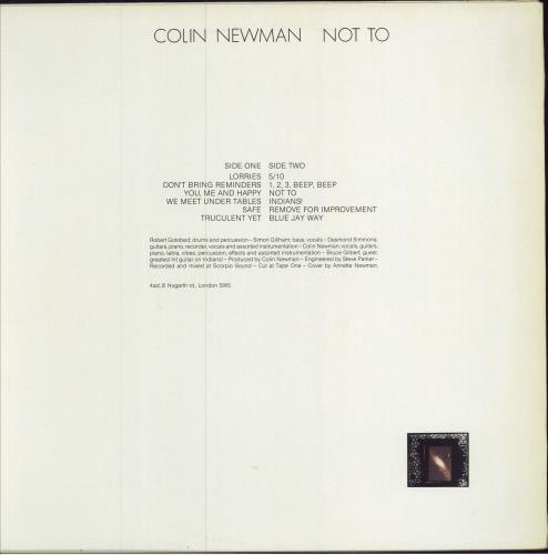 Colin Newman Not To vinyl LP album (LP record) UK CNWLPNO344578