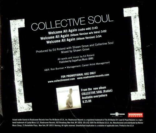 Collective Soul Welcome All Again CD single (CD5 / 5") US CS0C5WE511961