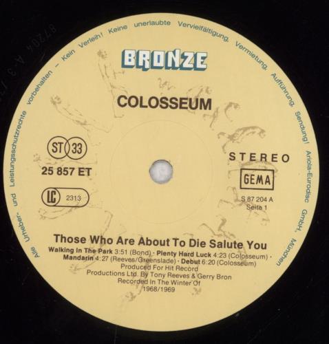 Colosseum Those Who Are About To Die Salute You vinyl LP album (LP record) German SEULPTH834230