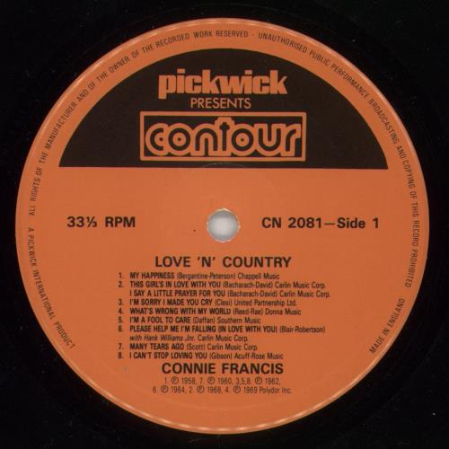 Connie Francis Love 'n' Country vinyl LP album (LP record) UK CNFLPLO373341