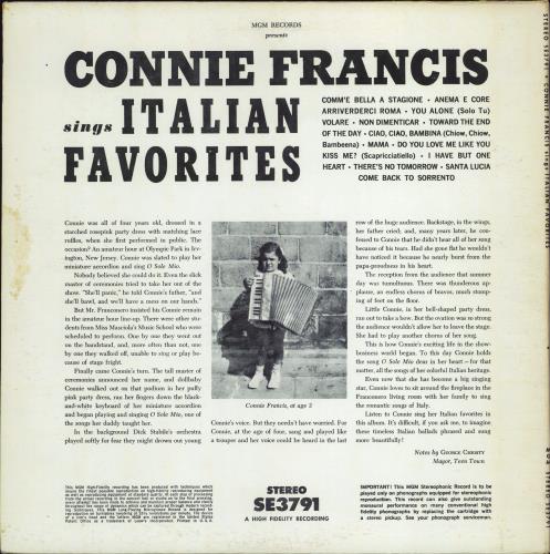 Connie Francis Sings Italian Favorites vinyl LP album (LP record) US CNFLPSI771520