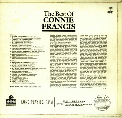 Connie Francis The Best Of vinyl LP album (LP record) UK CNFLPTH451189