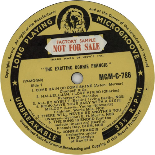 Connie Francis The Exciting Connie Francis - Sample vinyl LP album (LP record) UK CNFLPTH618777