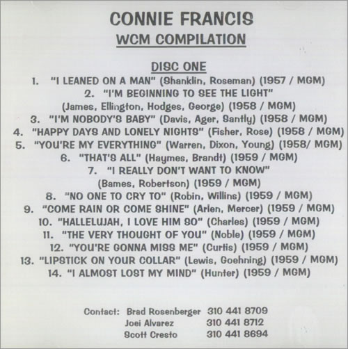 Connie Francis WCM Compilation CD-R acetate US CNFCRWC539372