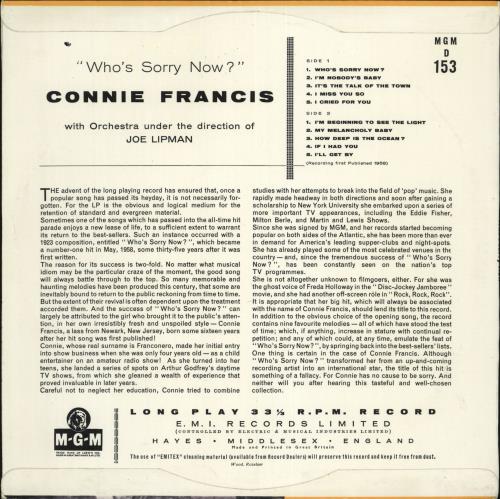 Connie Francis Who's Sorry Now 10" vinyl single (10 inch record) UK CNF10WH544217