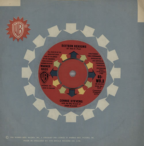 Connie Stevens Sixteen Reasons 7" vinyl single (7 inch record / 45) UK CIE07SI571239