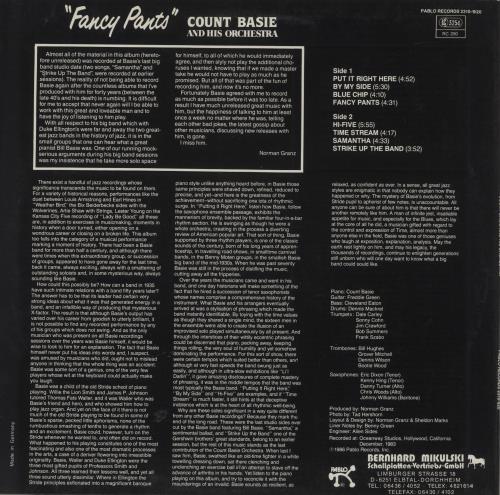 Count Basie Fancy Pants vinyl LP album (LP record) German CUILPFA434008