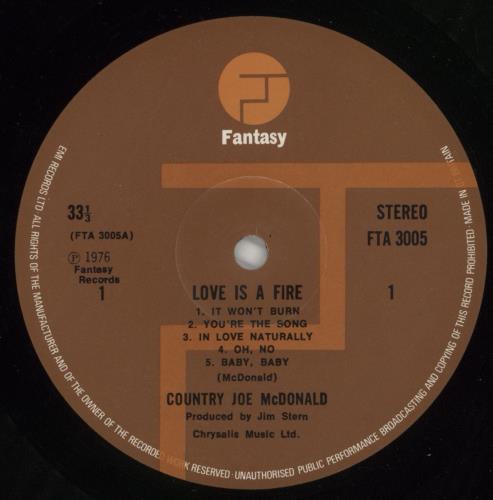 Country Joe McDonald Love Is A Fire vinyl LP album (LP record) UK CJMLPLO299756
