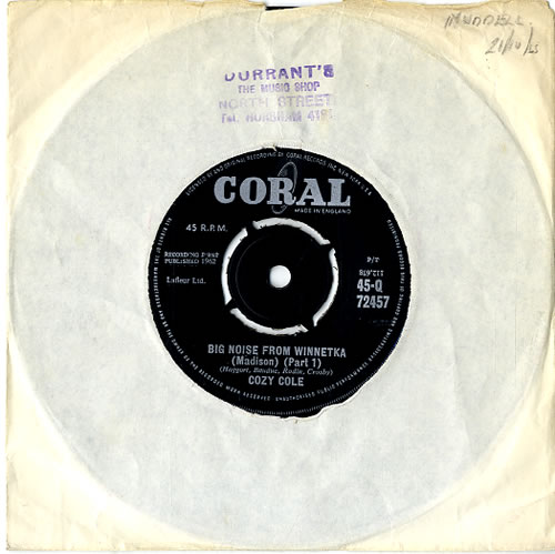 Cozy Cole Big Noise From Winnetka 7" vinyl single (7 inch record / 45) UK CZC07BI611936