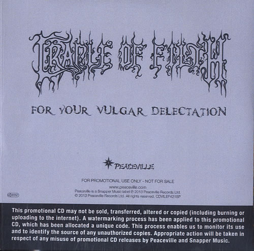 Cradle Of Filth For Your Vulgar Delectation CD-R acetate UK DOFCRFO592274