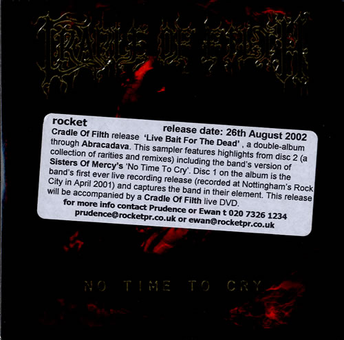 Cradle Of Filth No Time To Cry CD single (CD5 / 5") UK DOFC5NO547167