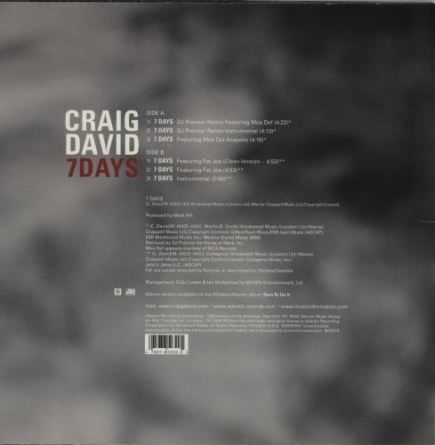 Craig David 7 Days 12" vinyl single (12 inch record / Maxi-single) US CDV12DA757697