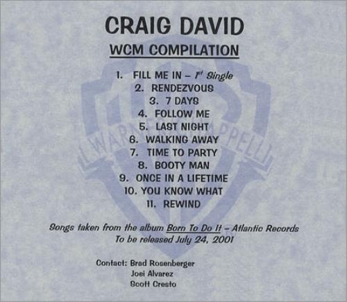 Craig David WCM Compilation CD-R acetate US CDVCRWC220010