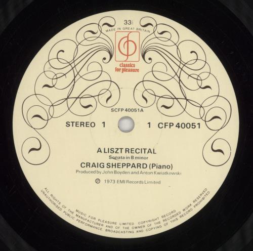 Craig Sheppard A Liszt Recital vinyl LP album (LP record) UK Z4HLPAL724512